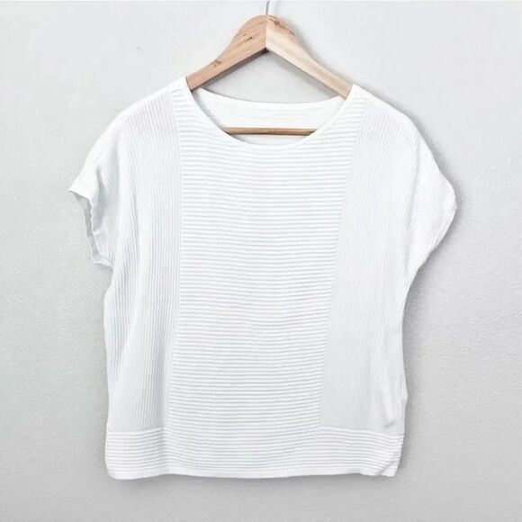CHICO'S | White Ribbed Cap Sleeve Sweater Chunky Ribbed Boxy Fit | Size Medium - Picture 1 of 6
